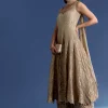 Brown Ombre Georgette Anarkali With Cutdana Neck And Zari Dupatta