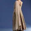 Brown Ombre Georgette Anarkali With Cutdana Neck And Zari Dupatta