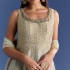 Blue Ombre Georgette Anarkali With Cutdana Neck And Zari Dupatta