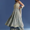 Blue Ombre Georgette Anarkali With Cutdana Neck And Zari Dupatta
