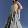 Blue Ombre Georgette Anarkali With Cutdana Neck And Zari Dupatta