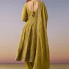 Mehendi Green Metallic Embroidered Anarkali Suit Set With Pant And Dupatta