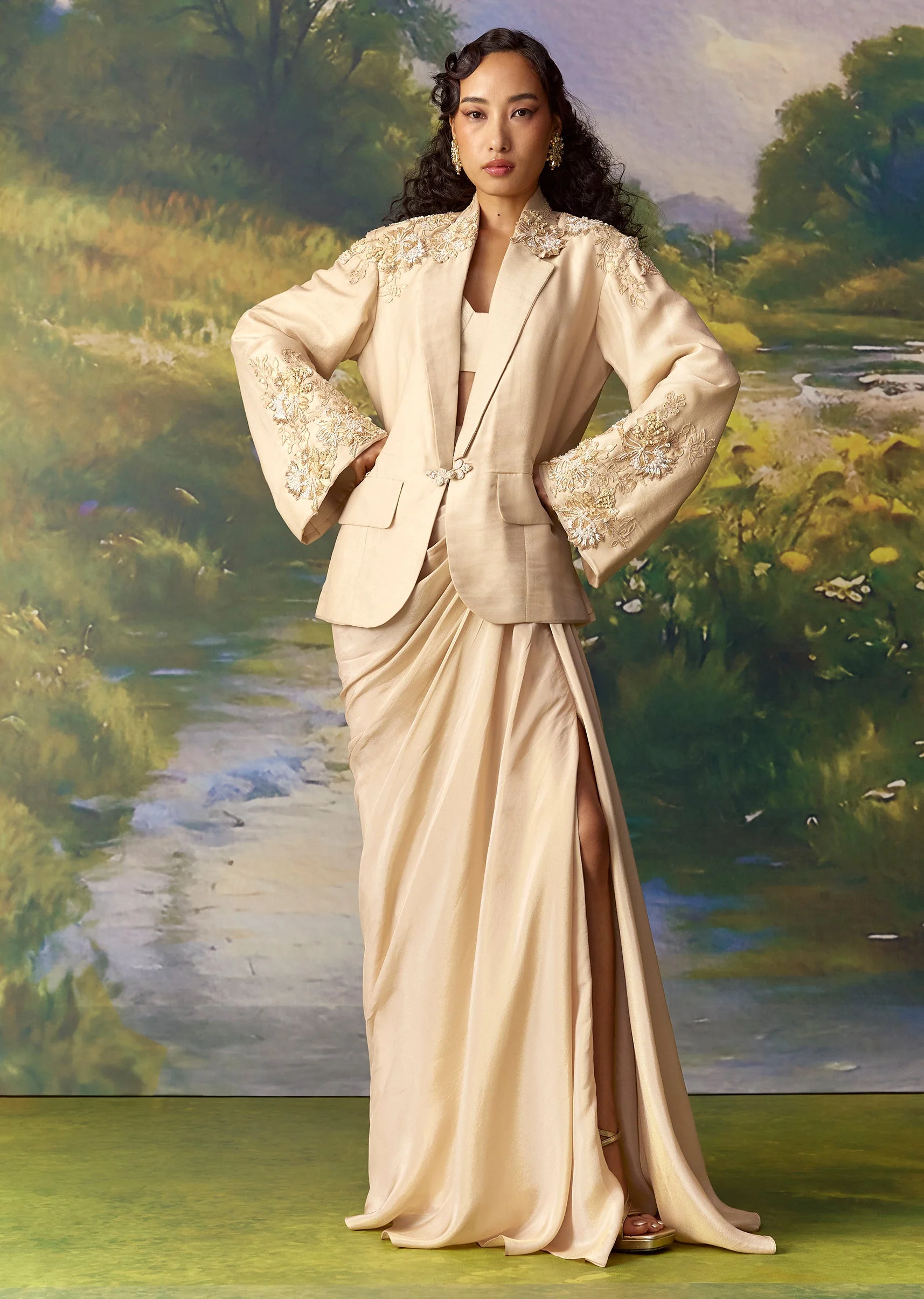 1869-gold-banarasi-silk-jacket-and-draped-skirt-set-4.webp Gold Banarasi Silk Jacket and Draped Skirt Set