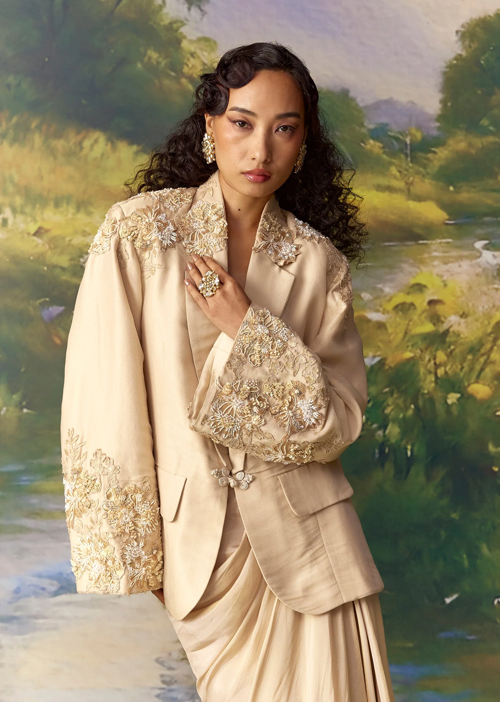 1869-gold-banarasi-silk-jacket-and-draped-skirt-set-5.webp Gold Banarasi Silk Jacket and Draped Skirt Set
