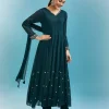 Teal Anarkali Set With Zardosi Work