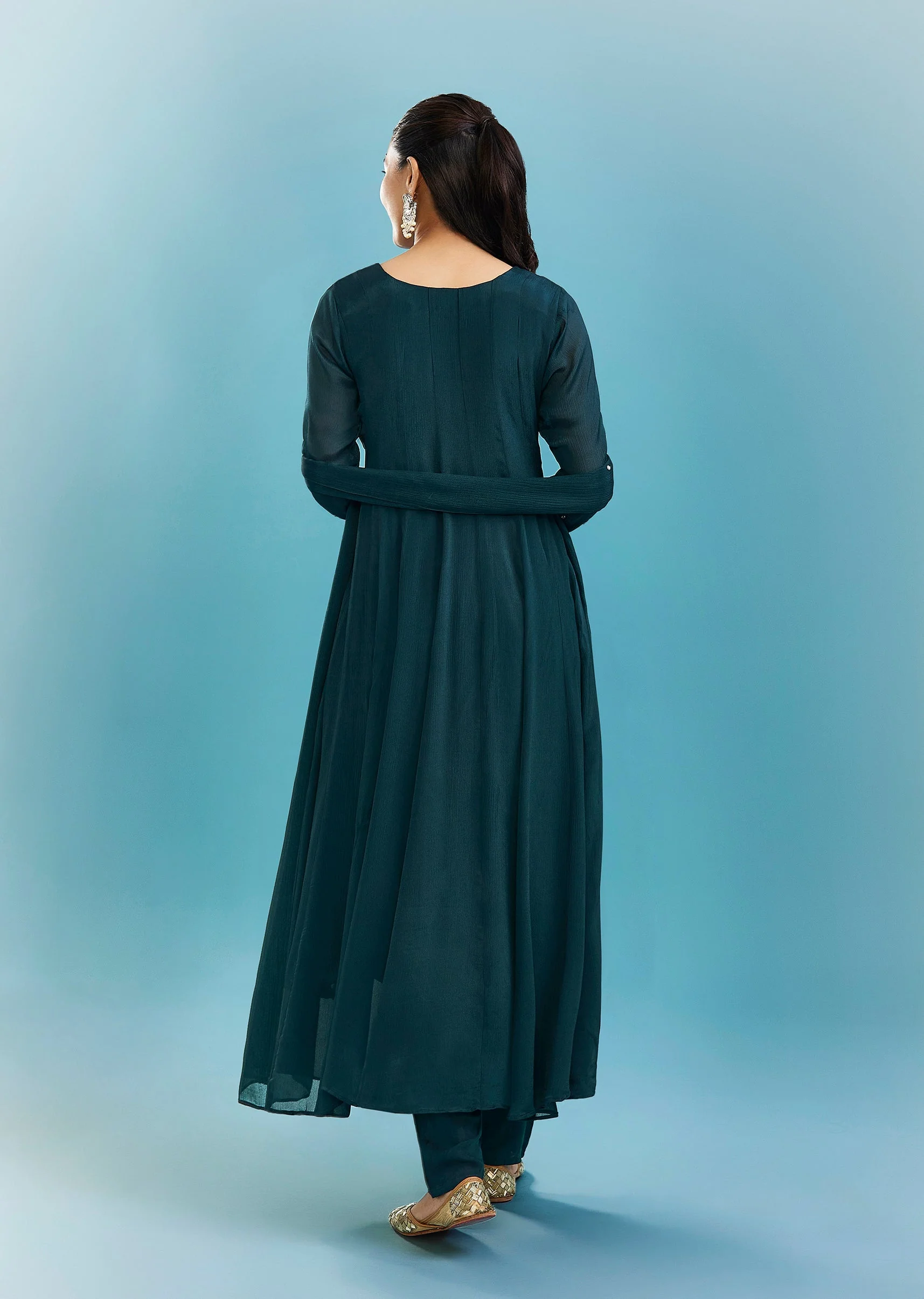 Teal Anarkali Set With Zardosi Work
