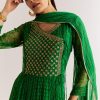Dark Green Chiffon Angrakha Anarkali With Floral And Sequin Yoke