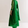 Dark Green Chiffon Angrakha Anarkali With Floral And Sequin Yoke