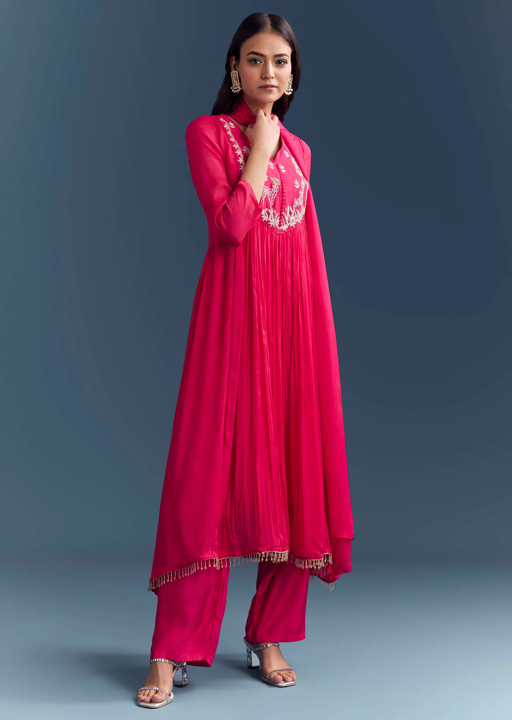 Pink Chinon Anarkali Suit With Sequins And Resham Embroidery