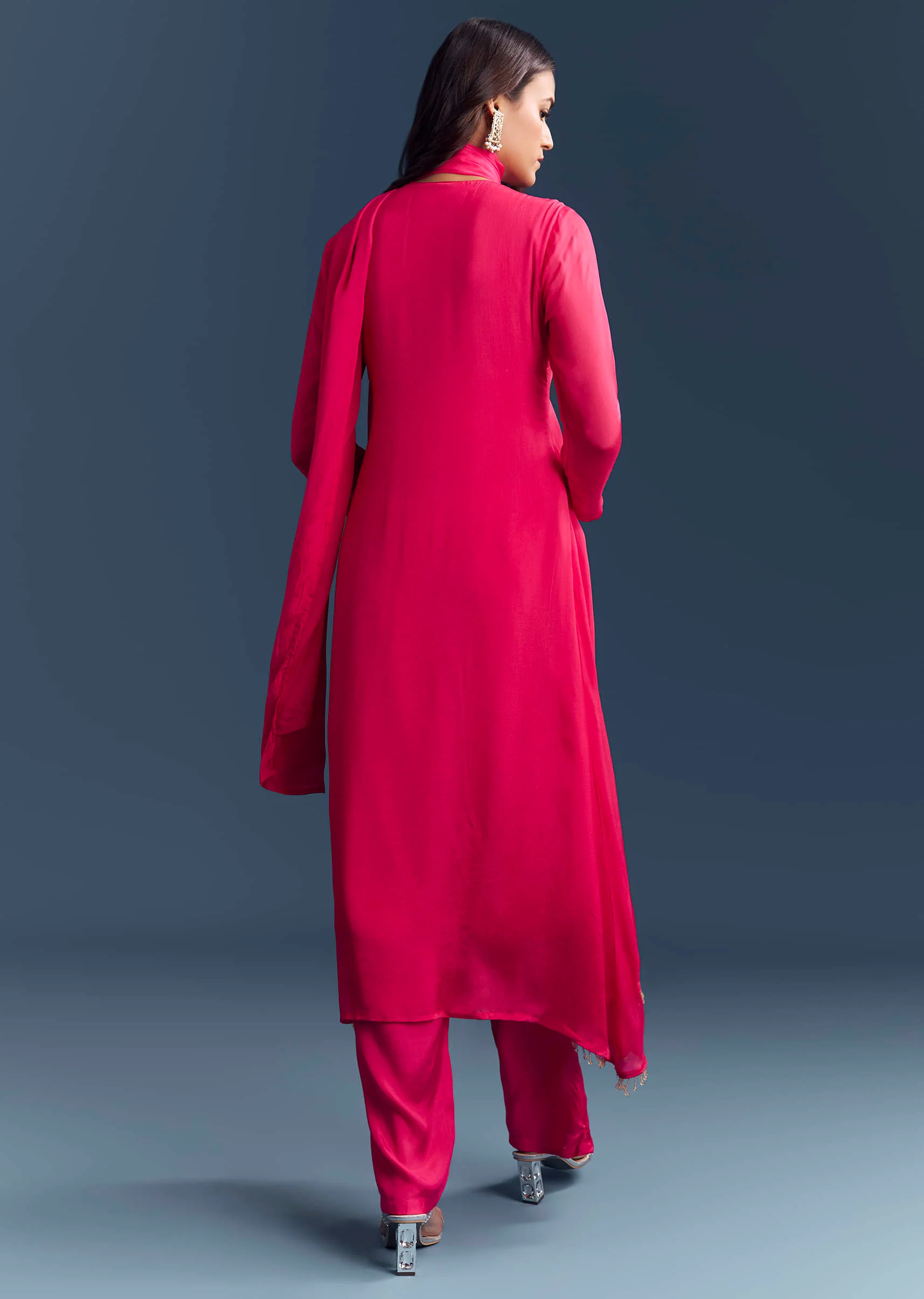 Pink Chinon Anarkali Suit With Sequins And Resham Embroidery
