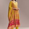 Yellow Silk Anarkali Suit With Multicolour Print