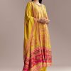 Yellow Silk Anarkali Suit With Multicolour Print
