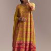 Yellow Silk Anarkali Suit With Multicolour Print
