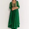 Dark Green Printed Chiffon Sequin Kurta Set With Dupatta