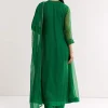 Dark Green Printed Chiffon Sequin Kurta Set With Dupatta