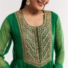 Dark Green Printed Chiffon Sequin Kurta Set With Dupatta