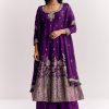 Purple Jacquard Silk Anarkali Dupatta Suit With Traditional Weave