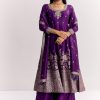 Purple Jacquard Silk Anarkali Dupatta Suit With Traditional Weave