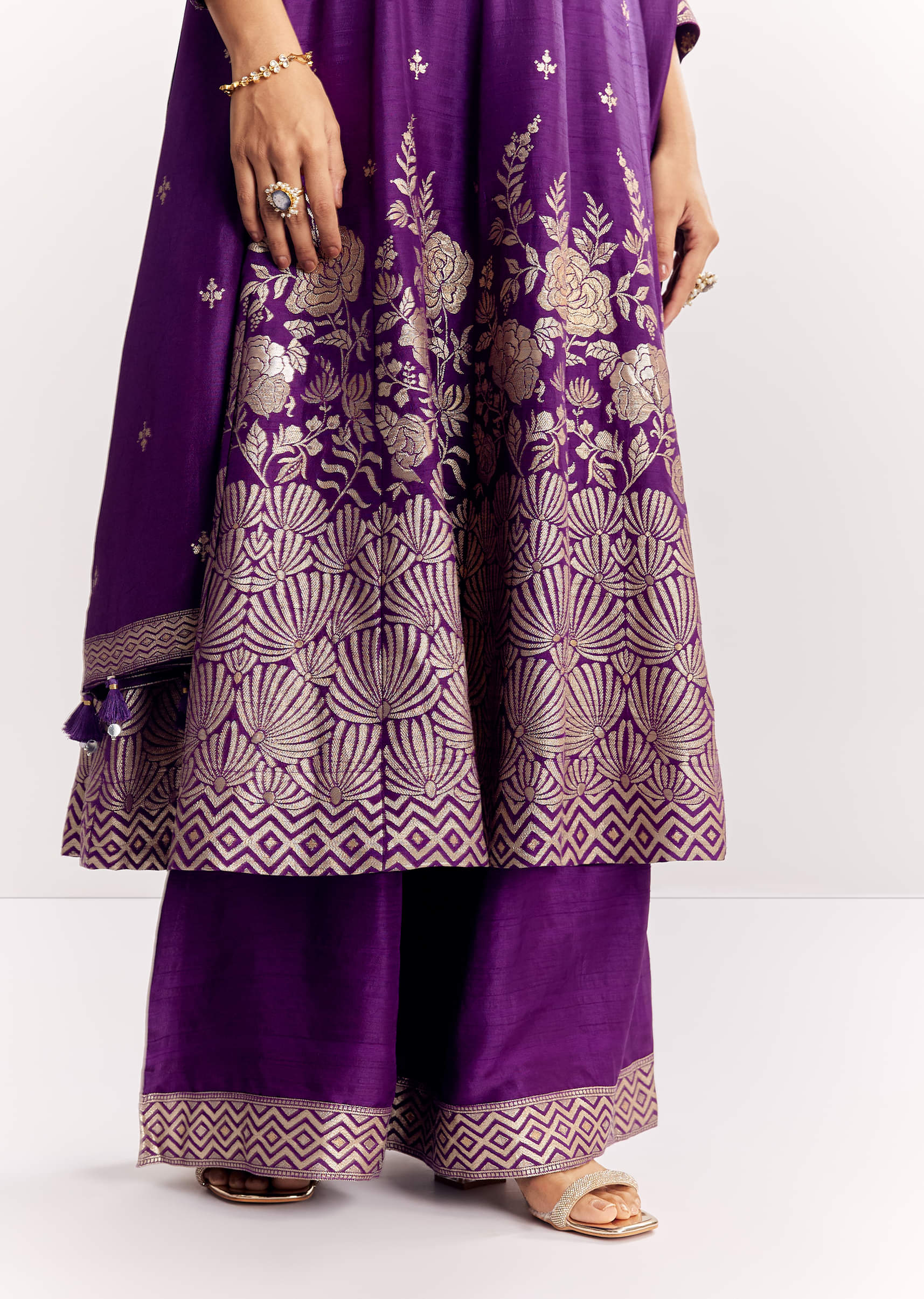 Purple Jacquard Silk Anarkali Dupatta Suit With Traditional Weave