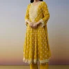 Yellow Georgette Anarkali Suit with Beads Detail Work