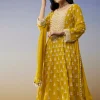 Yellow Georgette Anarkali Suit with Beads Detail Work