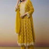 Yellow Georgette Anarkali Suit with Beads Detail Work