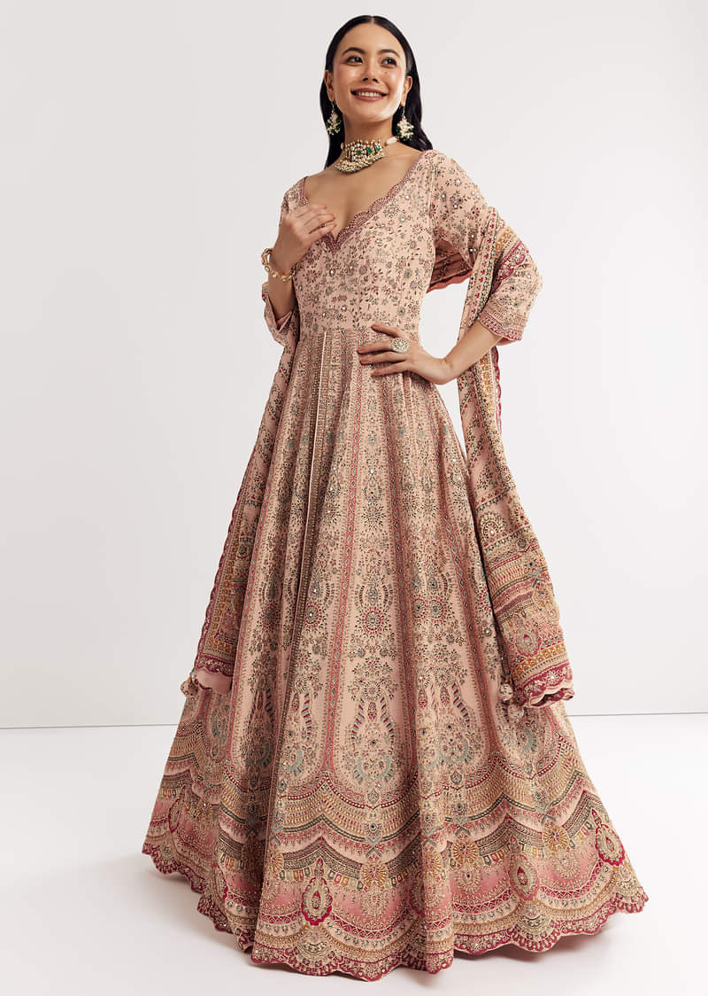 18776-light-peach-printed-crepe-anarkali-suit-with-embroidery-1.jpg Light Peach Printed Crepe Anarkali Suit With Embroidery
