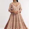 Light Peach Printed Crepe Anarkali Suit With Embroidery