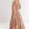 Light Peach Printed Crepe Anarkali Suit With Embroidery