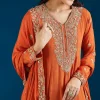 Orange Embroidered Chinon Anarkali Suit With Dupatta