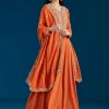 Orange Embroidered Chinon Anarkali Suit With Dupatta