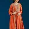 Orange Embroidered Chinon Anarkali Suit With Dupatta