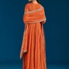 Orange Embroidered Chinon Anarkali Suit With Dupatta