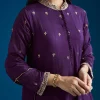 Purple Embroidered Chinon Anarkali Set With Pant And Dupatta