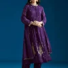 Purple Embroidered Chinon Anarkali Set With Pant And Dupatta