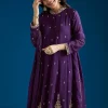 Purple Embroidered Chinon Anarkali Set With Pant And Dupatta
