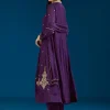 Purple Embroidered Chinon Anarkali Set With Pant And Dupatta