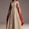 Off White Tissue Anarkali Suit With Butti Embroidery And Printed Silk Dupatta