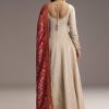 Off White Tissue Anarkali Suit With Butti Embroidery And Printed Silk Dupatta