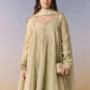 Green Zardosi Tissue Anarkali Suit Set With Pant And Dupatta