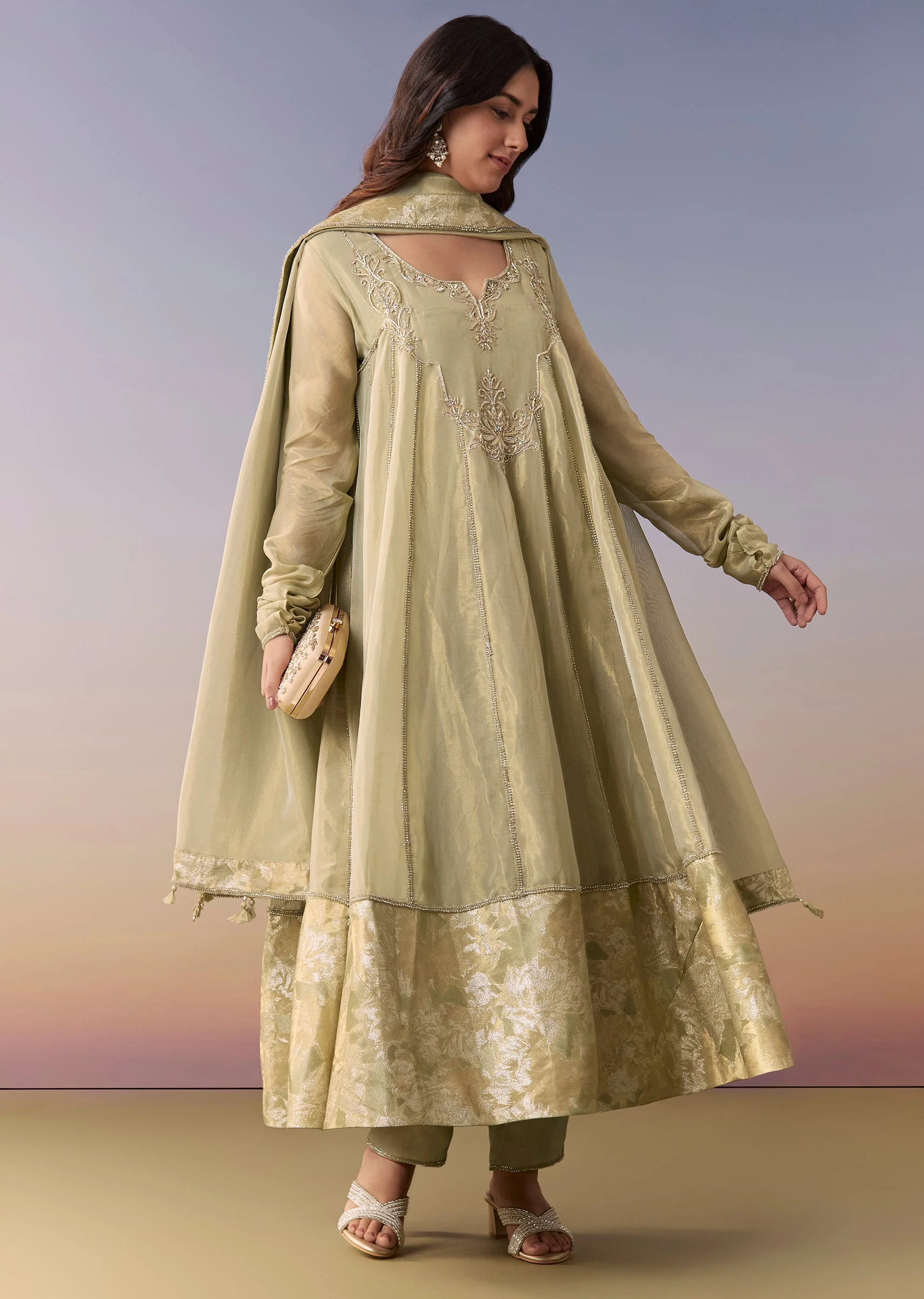 18836-dir-5dbc98dcc983-s-variation-1.webp Green Zardosi Tissue Anarkali Suit Set With Pant And Dupatta