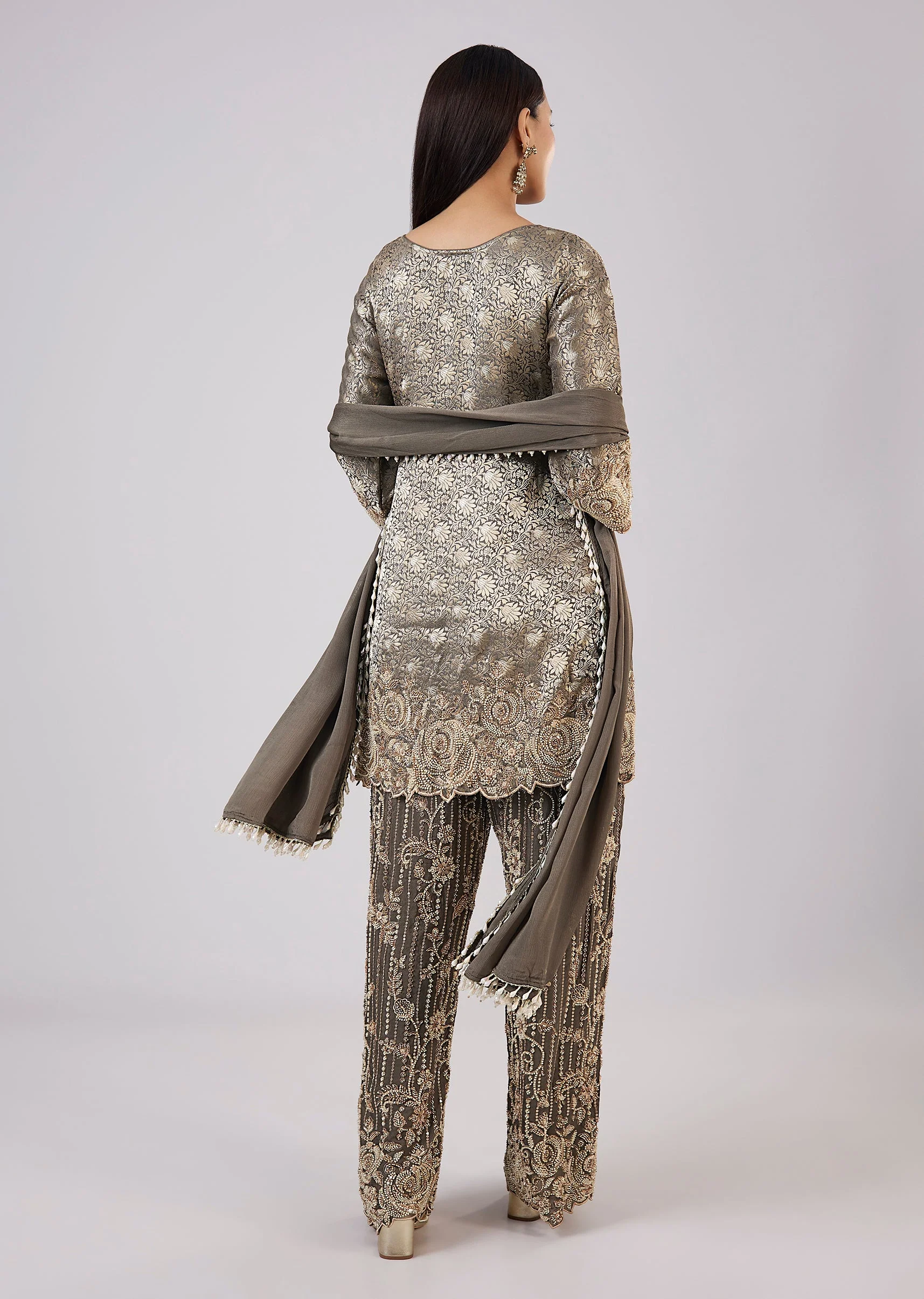 Green Brocade Kurta Set With Bead Work