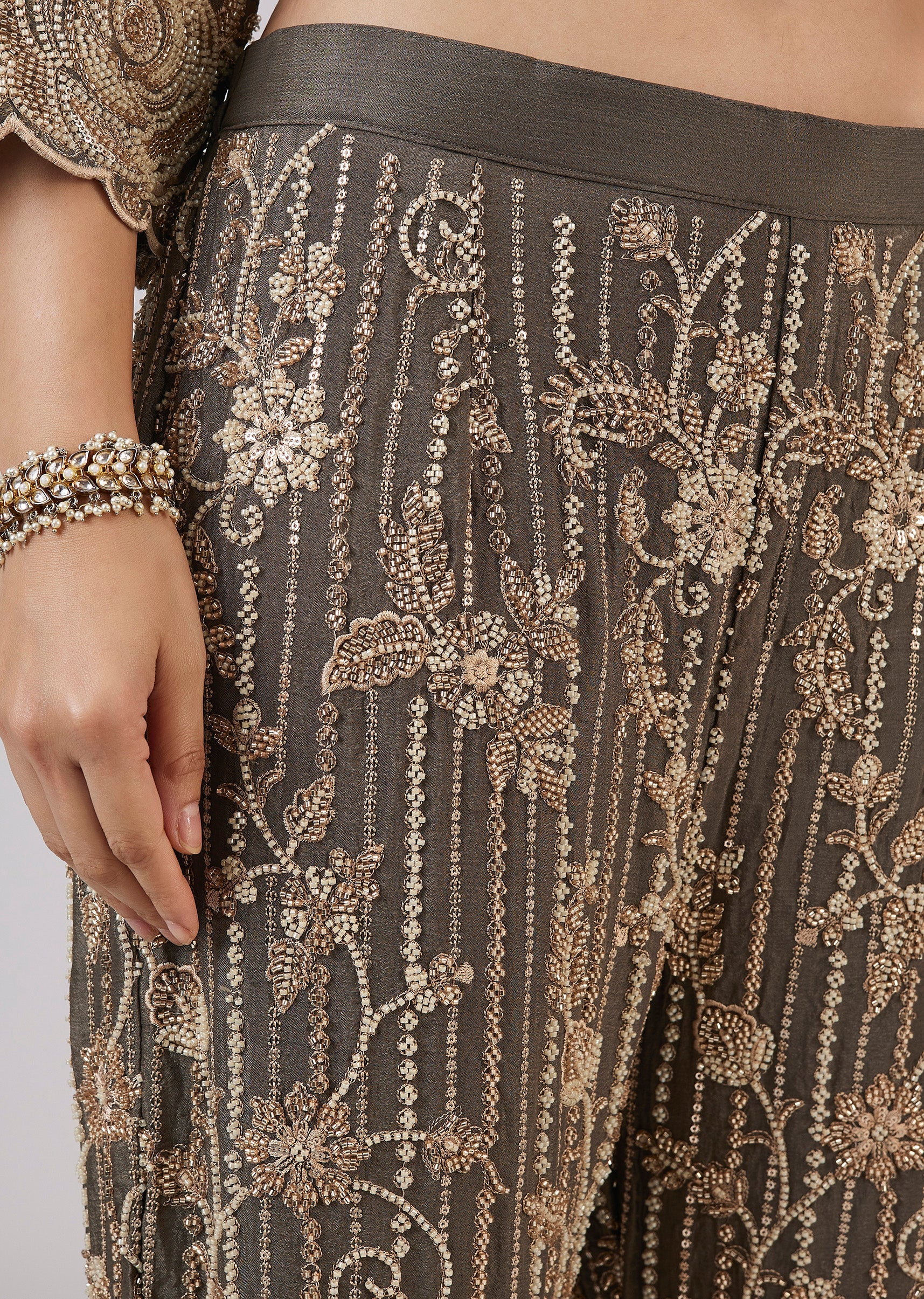 Green Brocade Kurta Set With Bead Work