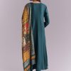 Teal Silk Anarkali Suit With Embroidery And Printed Patch Work