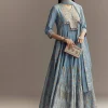 Powder Blue Chanderi Printed Anarkali Suit With Resham Work
