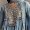 Powder Blue Chanderi Printed Anarkali Suit With Resham Work