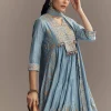Powder Blue Chanderi Printed Anarkali Suit With Resham Work