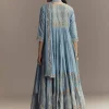Powder Blue Chanderi Printed Anarkali Suit With Resham Work
