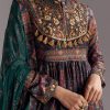 Navy Blue Printed Silk Anarkali With Dupatta
