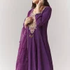 Purple Zardosi V-Neck Anarkali Pant Set With Dupatta